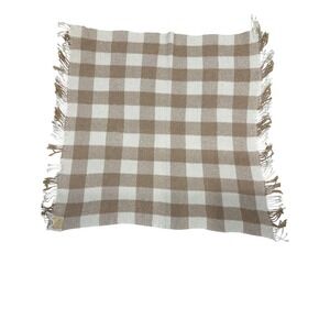 Nido Notte Italia Beige Cream Buffalo Check Waffle Weave Fringe Throw  36x40
